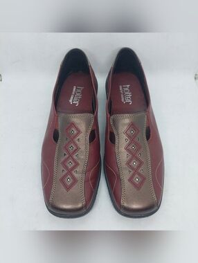 Hotter Calypso Loafers Slip-On Shoes Red Bronze Leather Comfort Womens Size US 8